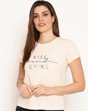 typographic crew-neck t-shirt with sequins accent