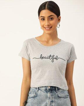 typographic crop top with short sleeve