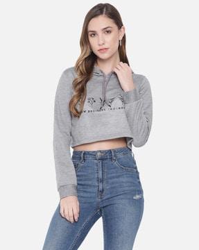 typographic cropped hoodie