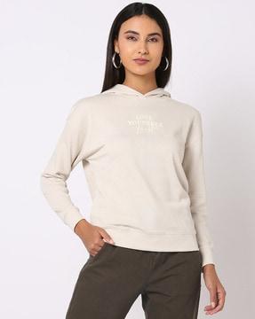 typographic embossed relaxed fit hoodie