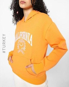 typographic embroidered hoodie with kangaroo pocket