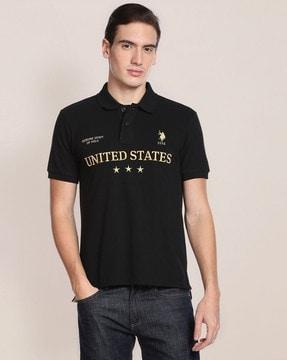 typographic embroidered slim fit polo t-shirt