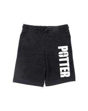 typographic flat front shorts