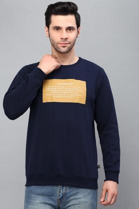 typographic fleece regular fit mens sweatshirt - navy
