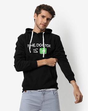 typographic full length  hooded sweatshirt