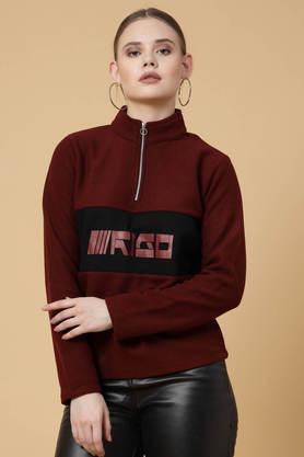 typographic high neck cotton women's winter wear sweatshirt - red