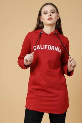 typographic hooded cotton women's winter wear sweatshirt - red