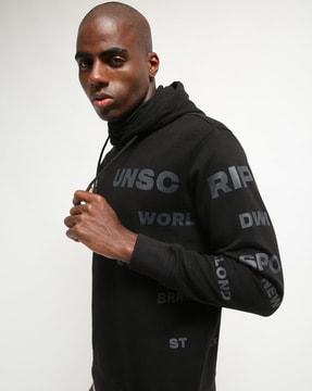 typographic hoodie with adjustable drawstrings