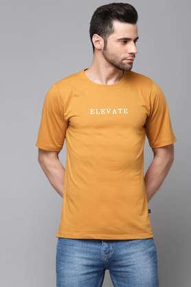 typographic jersey regular fit men's t-shirt - light brown