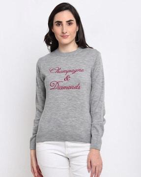 typographic pattern crew-neck pullover