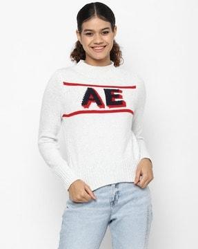 typographic pattern high-neck pullover