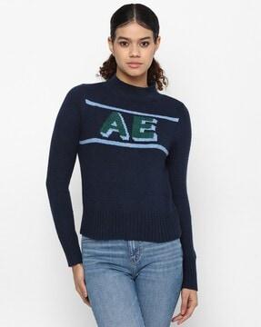 typographic pattern high-neck pullover