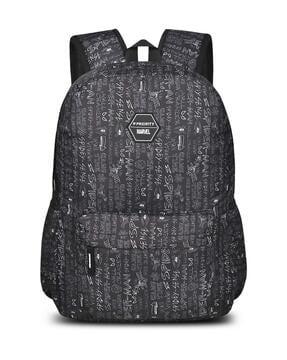 typographic print back pack with zip-closure