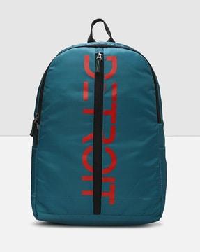 typographic print backpack with adjustable shoulder straps