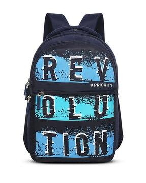 typographic print backpack with adjustable strap