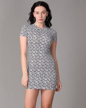 typographic print bodycon dress