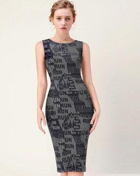 typographic print bodycon dress