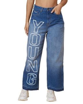 typographic print boyfriend jeans