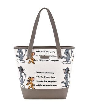 typographic print canvas tote bag