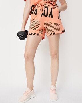 typographic print city shorts with drawstring