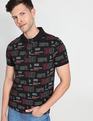 typographic print cotton polo shirt