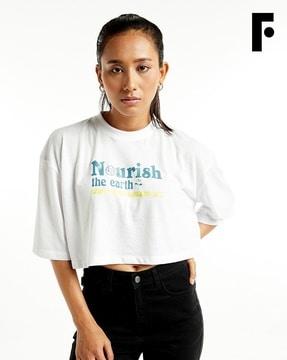 typographic print crew-neck crop t-shirt