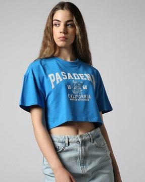 typographic print crew-neck crop t-shirt