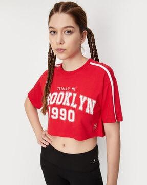 typographic print crew-neck crop top