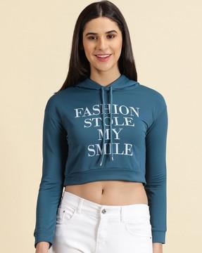 typographic print crop hoodie