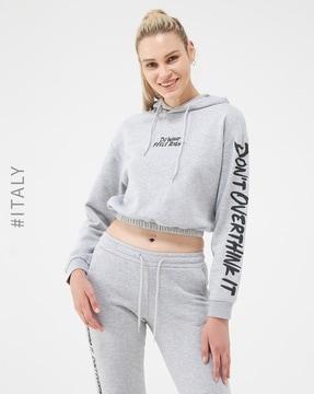 typographic print crop hoodie