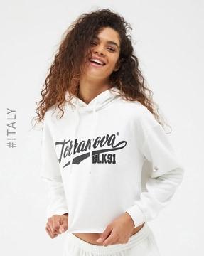 typographic print crop hoodie