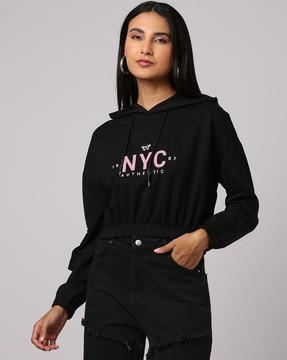 typographic print crop hoodie