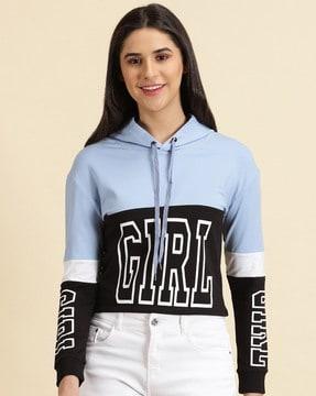 typographic print crop hoodie