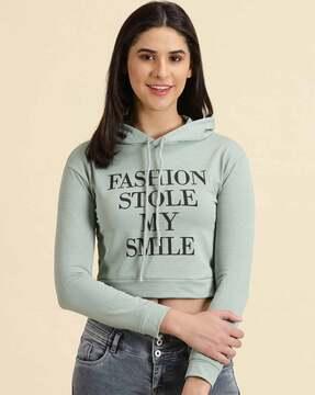 typographic print crop hoodie