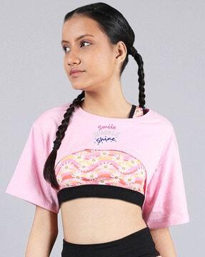 typographic print crop t-shirt