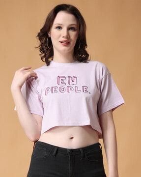 typographic print crop t-shirt