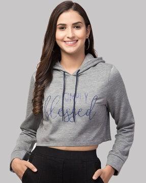 typographic print cropped hoodie