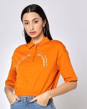 typographic print cropped polo t-shirt