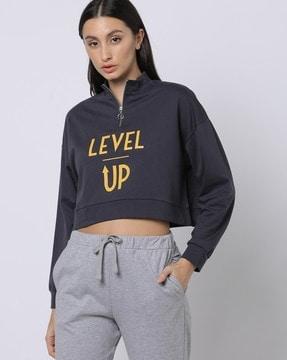 typographic print cropped sweatshirt