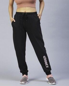 typographic print cuffed joggers with drawstring waist