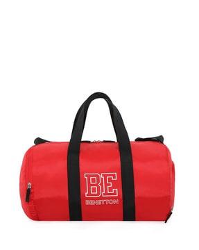 typographic print duffle bag with detachable strap