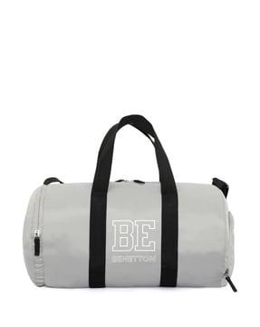 typographic print duffle bag with detachable strap