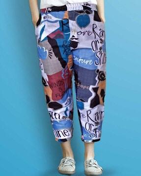 typographic print flared capris with insert pockets