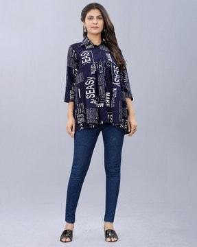 typographic print flared tunic