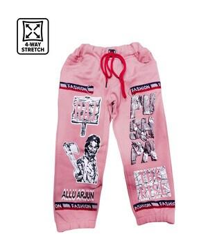 typographic print flat-front jogger pants