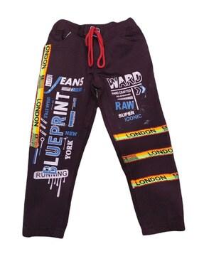 typographic print flat-front jogger pants