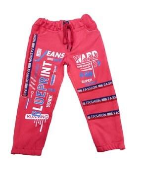 typographic print flat-front track pants