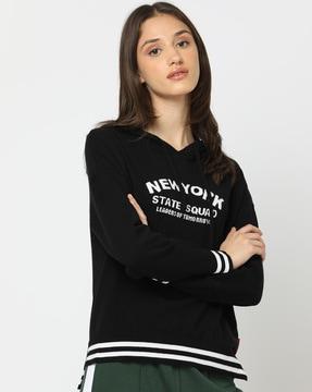 typographic print hooded pullover