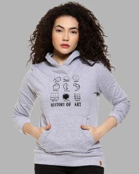 typographic print hooded sweatshirt with kangaroo pocket