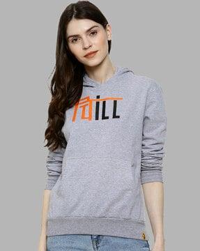 typographic print hooded sweatshirt with kangaroo pockets